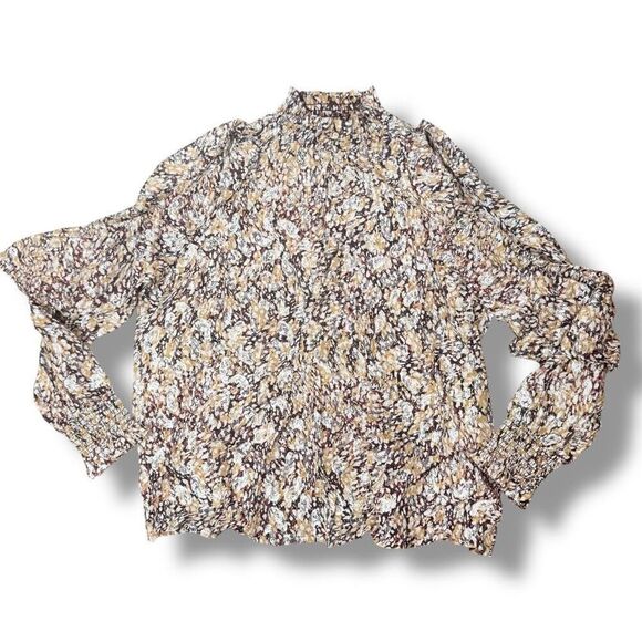 MAJE Cold-Shoulder Printed Metallic Fil Coupé Top Long Sleeve Ruffle Blouse Sz 3 - Picture 5 of 10